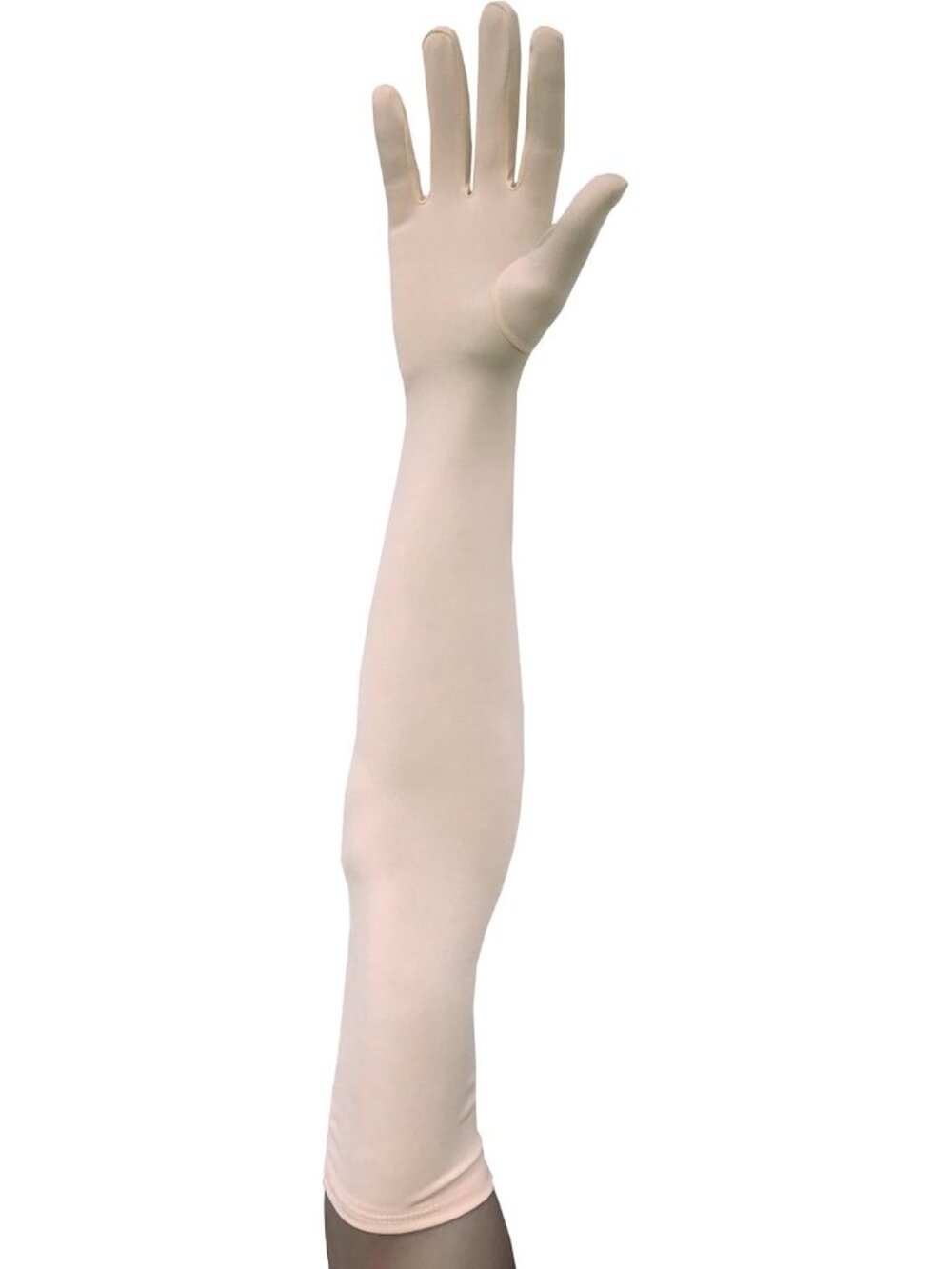 Women's Beige Stretchable Arm Sleek Cosplay Costume Elbow Length Spandex Gloves